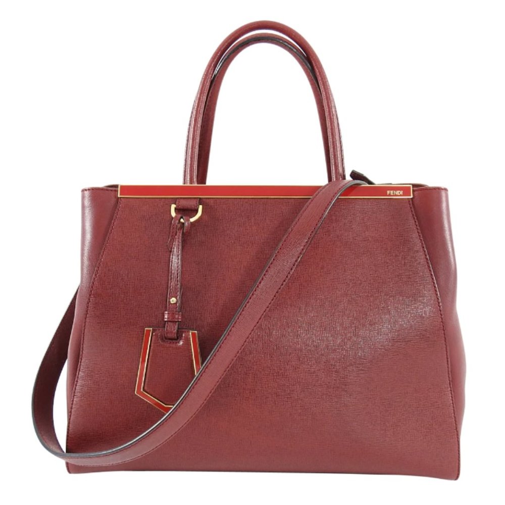 Authentic NWT Fendi 2 Jours Dark Red Leather Two Way Tote Shoulder Bag - Picture 1 of 11